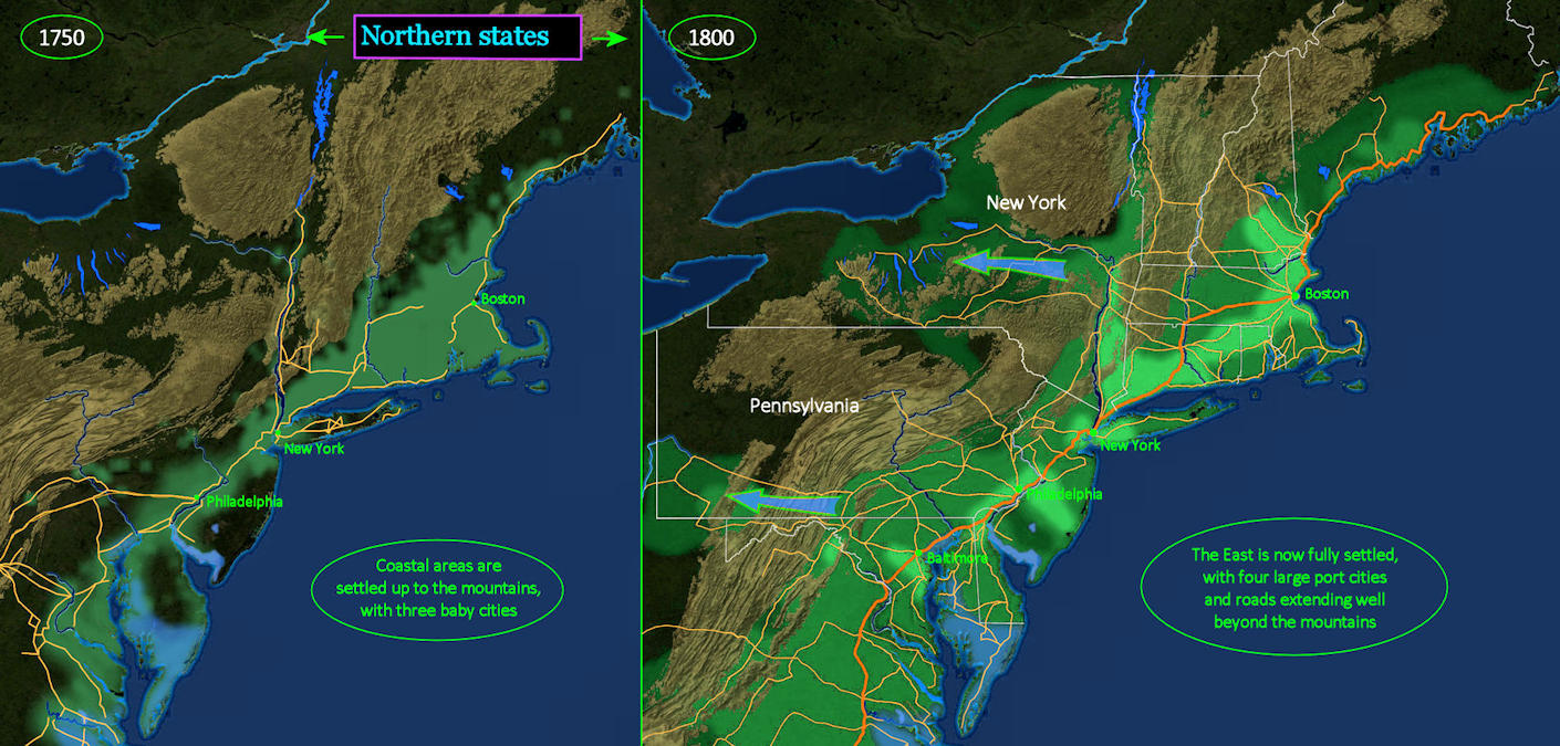 Northeast growth, 1750-1800 map
